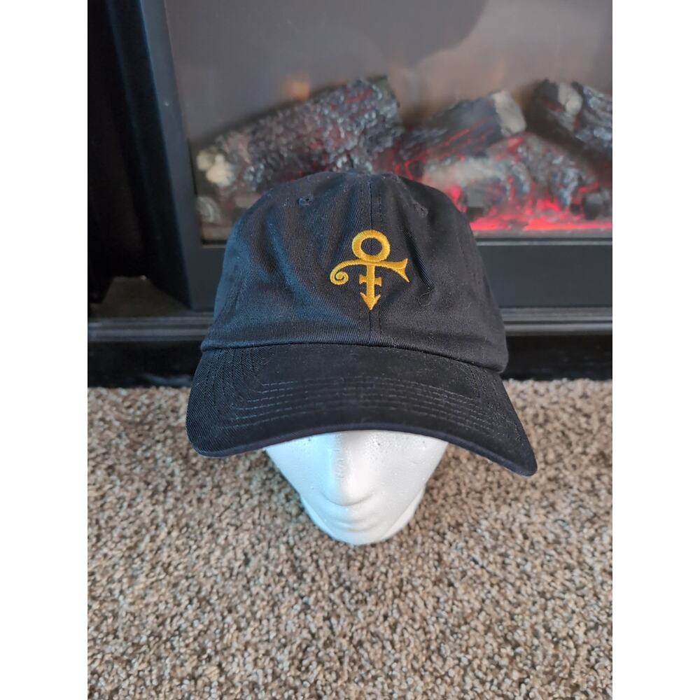 Prince Official Symbol Black Gold Embroidered Baseball Cap Adjustable Strapb